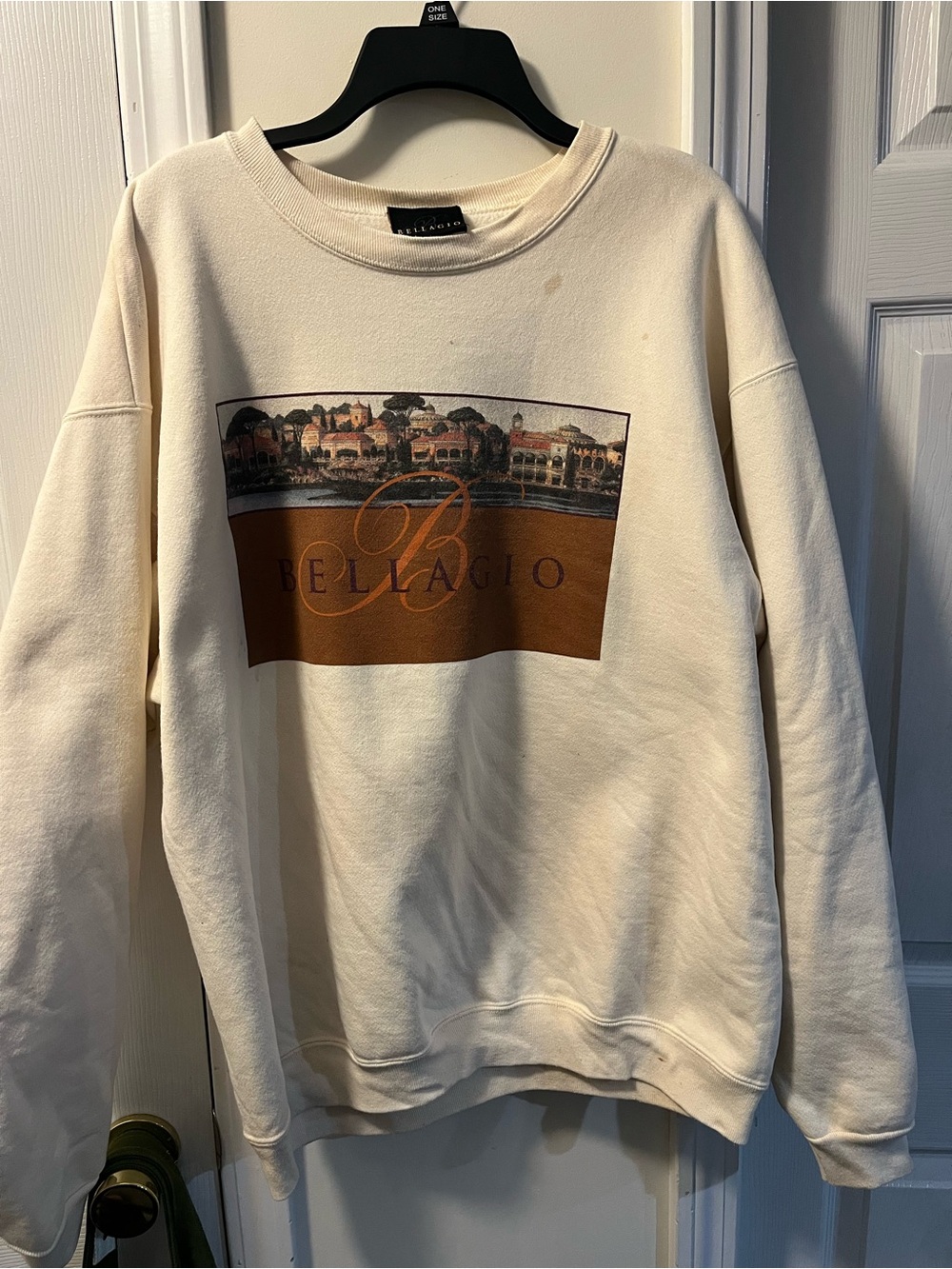 Bellagio Hotel Casino Graphic Sweater Beige Vintage 90s  XL Cotton